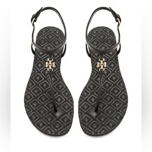 Tory Burch Marion Quilted Black Leather Sandals 7.5